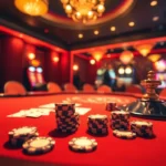 New88 players excitedly engage at a poker table filled with chips and cards.